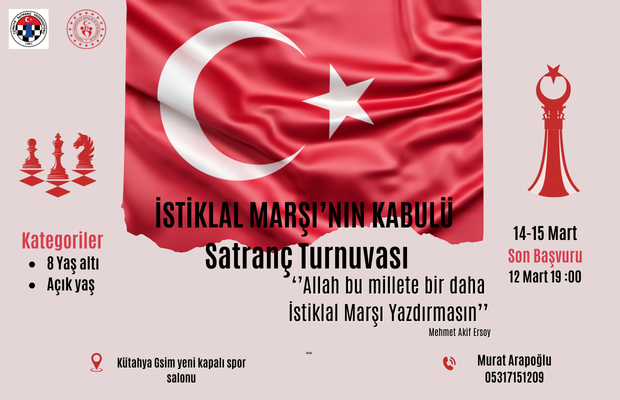 Kütahya İstiklal Marşının Kabulü ve Mehmet Akif Ersoy'u Anma Satranç Turnuvası